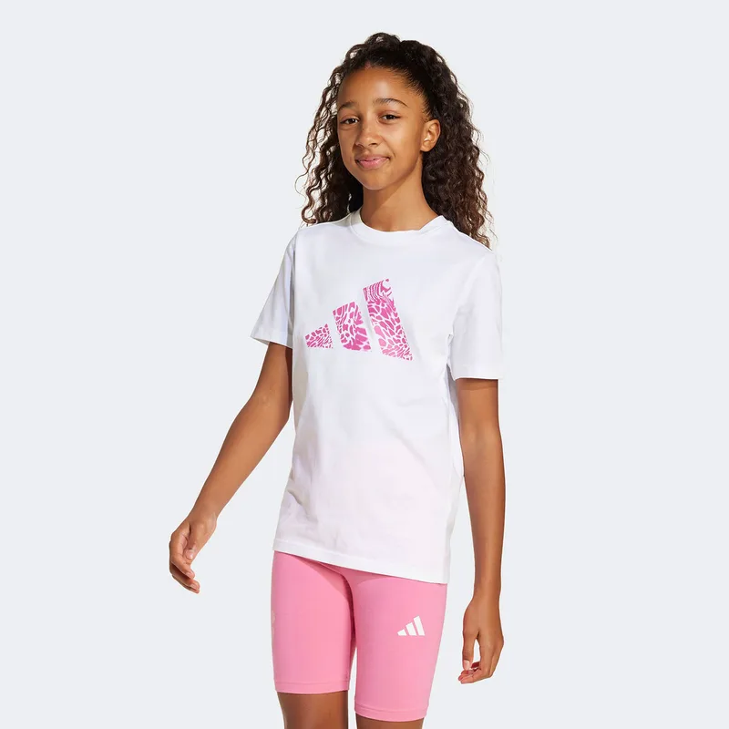 ADIDAS KIDS ANIMAL-PRINT GRAPHIC LOGO T-SHIRT ΑΣΠΡΟ