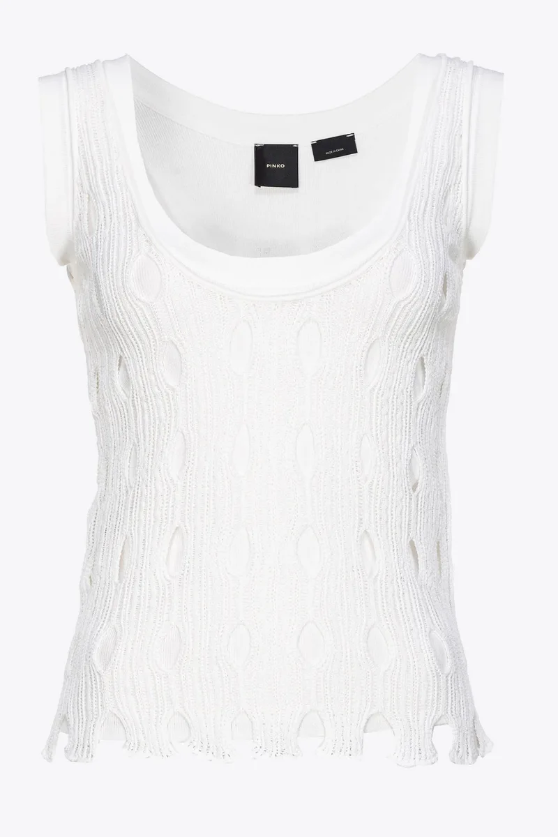 PINKO TOP RAMBO ΠΛΕΚΤΟ V-NECK ΔΙΑΤΡΗΤΟ ΛΕΥΚΟ