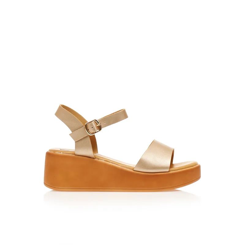 Flatforms TSOUKALAS χρυσά δερματίνη με λουράκι στον αστράγαλο ΧΡΥΣΟ