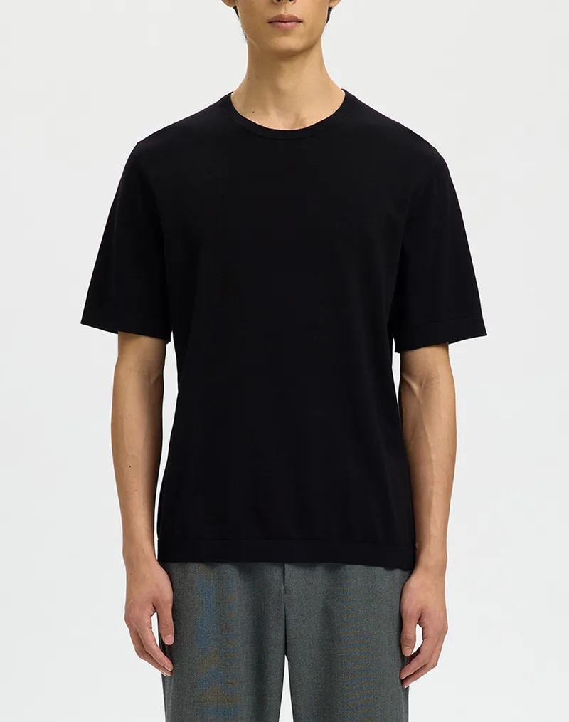 SELECTED SLMTORINO SS KNIT CREW NECK NOOS 16099828-BLACK Black