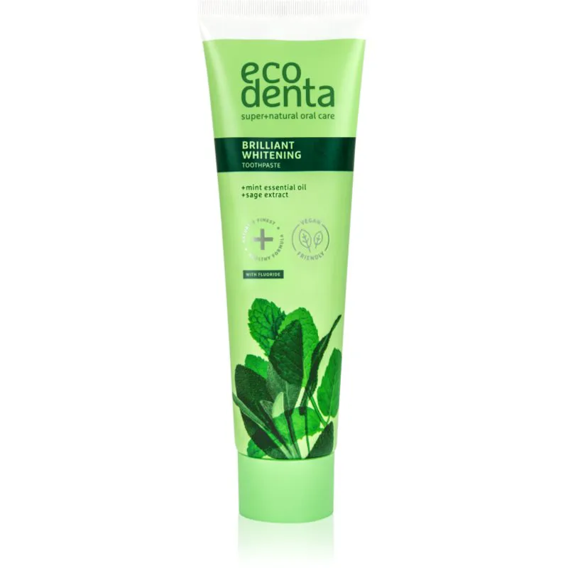 Ecodenta Green Brilliant Whitening λευκαντική οδοντόκρεμα με φθόριο για φρέσκια αναπνοή Mint Oil + Sage Extract 100 ml