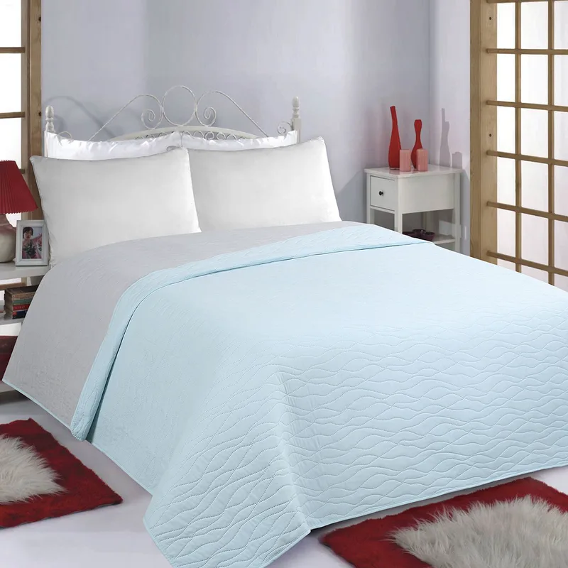 Κουβερλί Μονό (170x220) 2 Όψεων Silk Fashion Waves Sky Blue-Grey