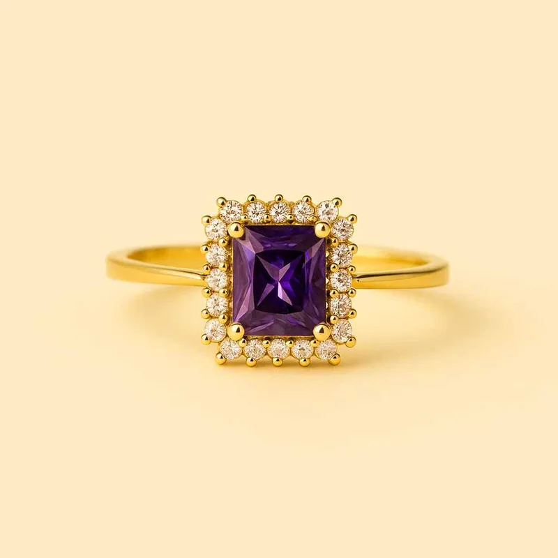 Δαχτυλίδι Χρυσό 14Κ Ροζέτα με Amethyst και Λευκά Ζιργκόν