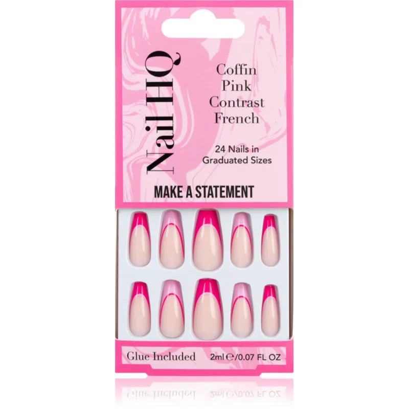 Nail HQ Coffin Ροζ Contrast French Ψεύτικα νύχια με κόλλα 24 τμχ
