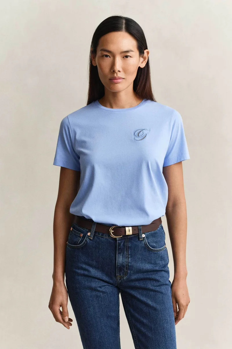 Gant γυναικείο T-shirt με κεντημένο script graphic logo Regular Fit - 4201450 Μπλε Ανοιχτό