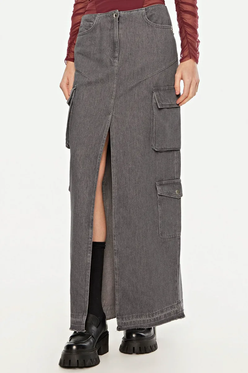 PATRIZIA PEPE ΦΟΥΣΤΑ JEANS CARGO ΜΑΞΙ ΣΚΙΣΙΜΟ ΕΜΠΡΟΣ ΓΚΡΙ