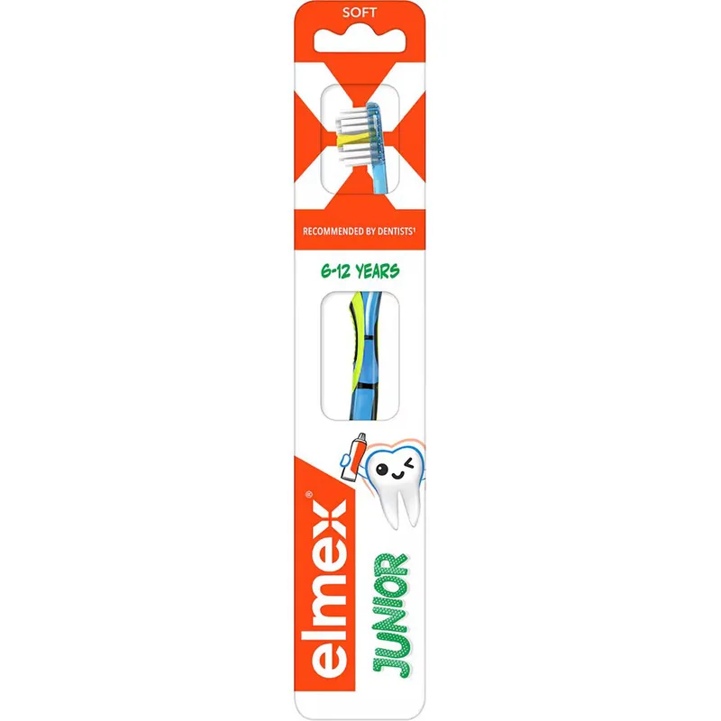 Elmex Junior 6-12 Years Soft Toothbrush Οδοντόβουρτσα με Απαλές Ίνες & Μικρή Κεφαλή για Παιδιά από 6 Έως 12 Ετών για Βαθύ Καθαρισμό Ανάμεσα στα Δόντια & Αφαίρεση της Πλάκας 1 Τεμάχιο - Μπλε