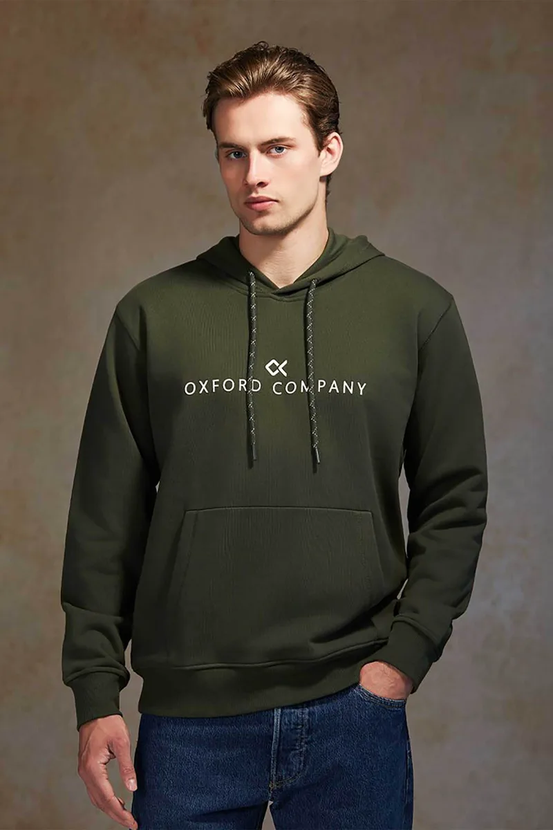 Oxford Company ανδρική μπλούζα φούτερ μονόχρωμη με κουκούλα Regular Fit - F512-JZ80.07 Λαδί