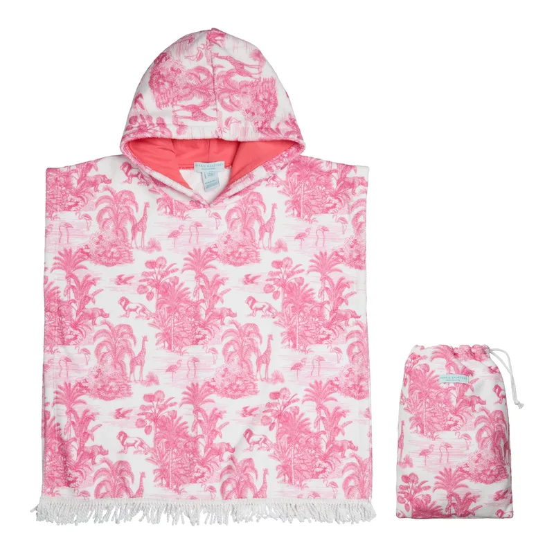 GIRL’S HOODED TERRY PONCHO JUNGLE PINK