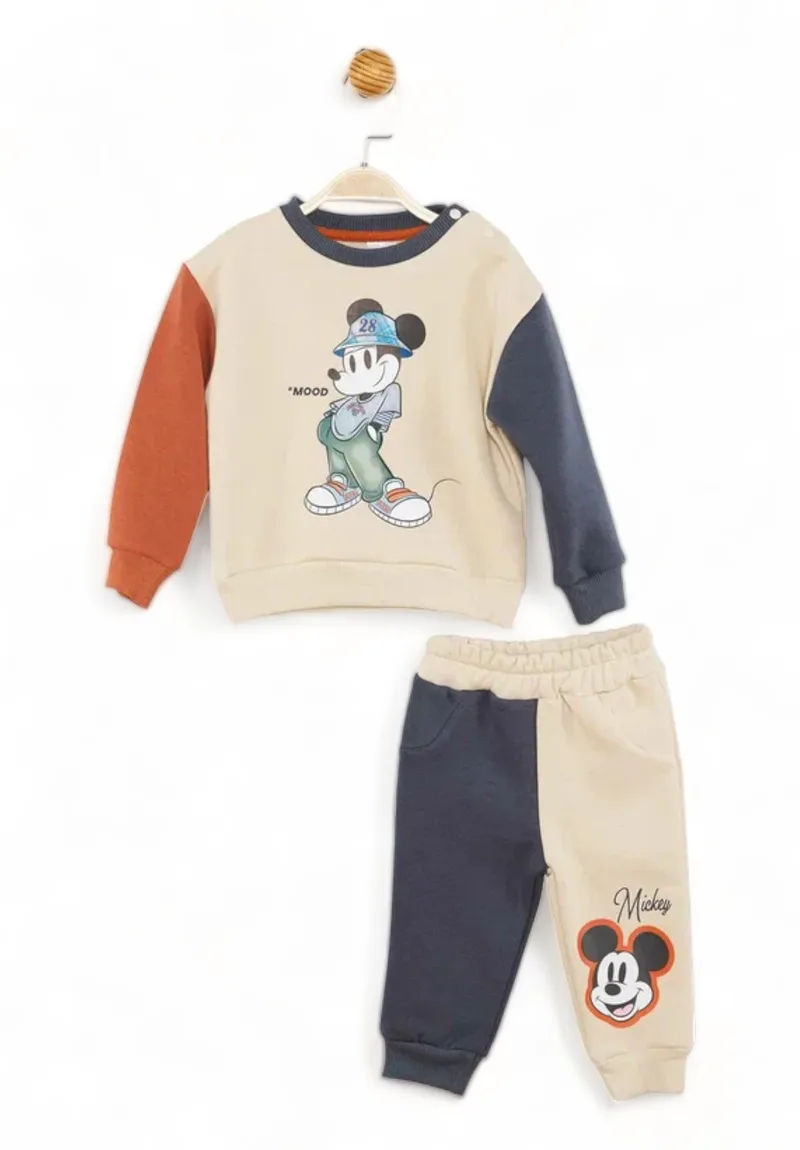 Φόρμα βαμβακερή για αγόρι Cimpa Mickey 28 με 3 χρωματικά πάνελ MC21136-Μπεζ