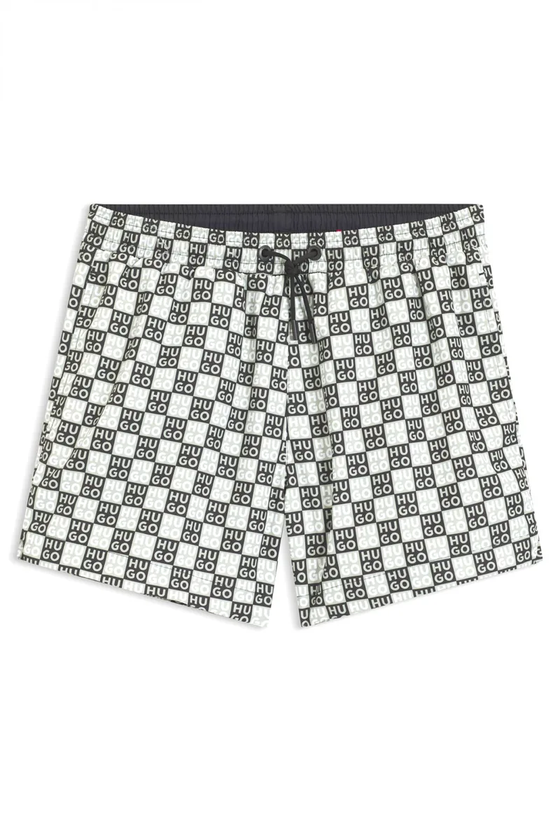 HUGO ΜΑΓΙΩ AARON_SWIM ALL OVER LOGO ΜΑΥΡΟ-ΧΑΚΙ