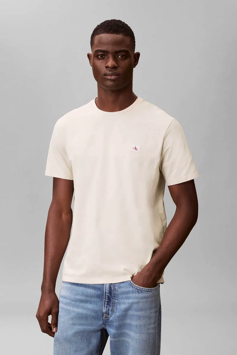 Calvin Klein Jeans ανδρικό T-shirt μονόχρωμο με λογότυπο Regular Fit - LV04RC272G Μπεζ