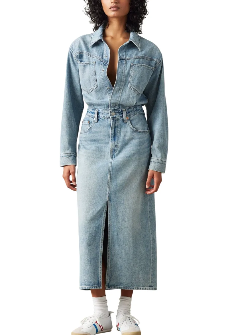 Φόρεμα Levi's Western Denim Midi Dress Med Indigo - Worn 0002Q0000-00 Γυναικείο