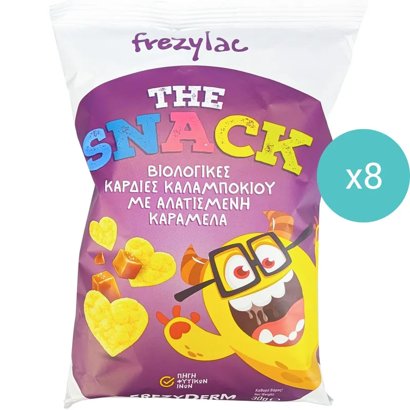 Σετ Frezyderm Frezylac The Snack Organic Corn Hearts Salted Caramel Γευστικό Σνακ από Βιολογικές Καρδιές Καλαμποκιού με Γεύση Αλατισμένη Καραμέλα 240g (8x30g)