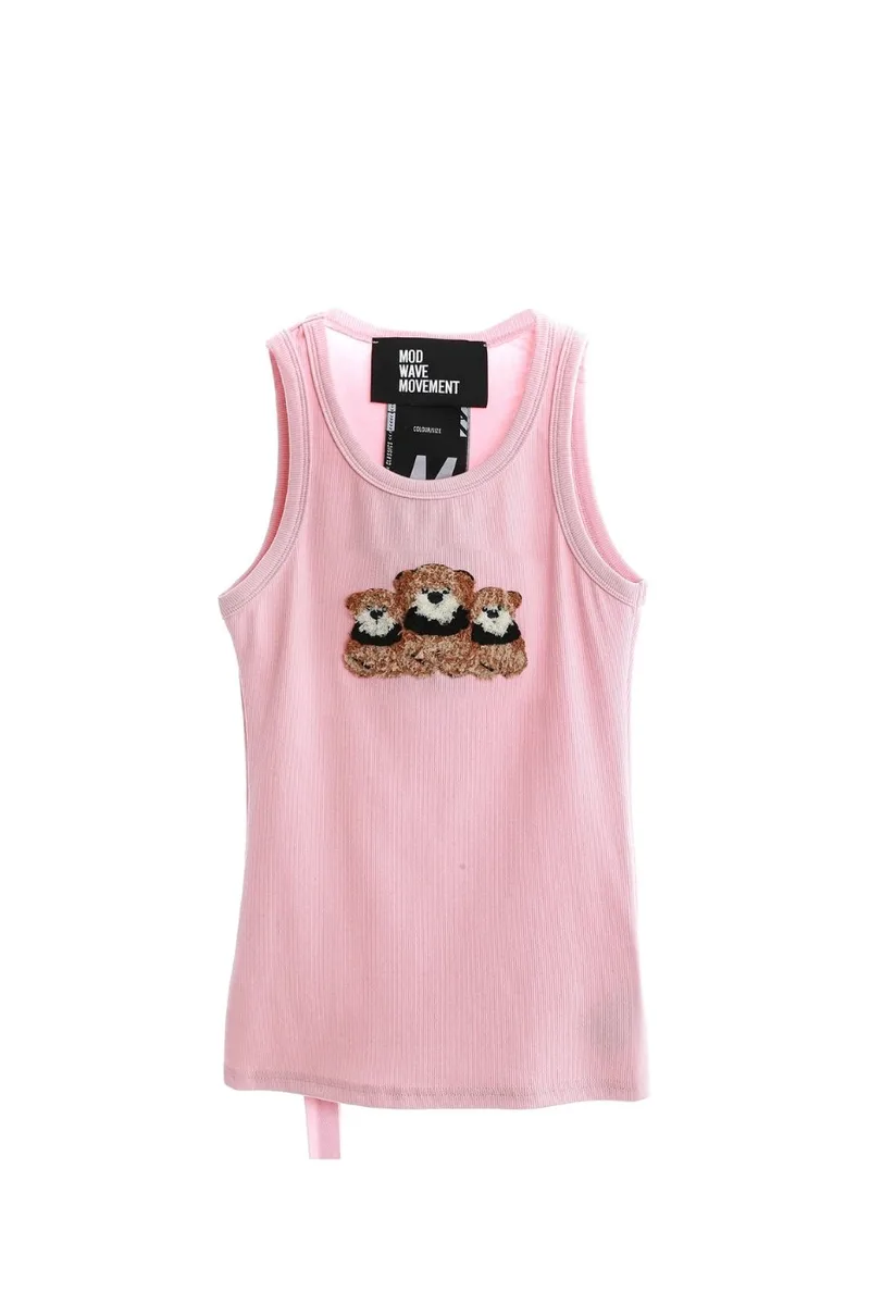 MOD WAVE MOVEMENT ΓυναικείαTeddy Bear Rib Αμάνικη Μπλούζα - Ροζ -MW092010449-PINK