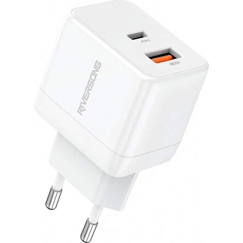 Φορτιστής Riversong PowerKub G30 Pro Γρήγορος Ταξιδιού / Αντάπτορας με 1 x USB-A / 1 x Type-C 30W - White (AD118W)