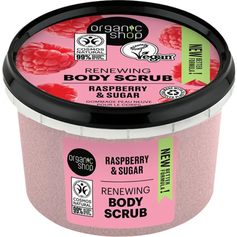 Organic Shop Renewing Body Scrub with Raspberry & Sugar Απολεπιστικό Σώματος με Σμέουρο & Ζάχαρη για Καθαρισμό - Ανανέωση της Επιδερμίδας 250ml
