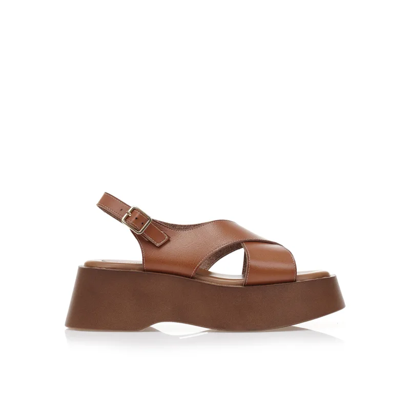 Flatforms κάμελ δερματίνη με χιαστί φάσα ΚΑΜΕΛ