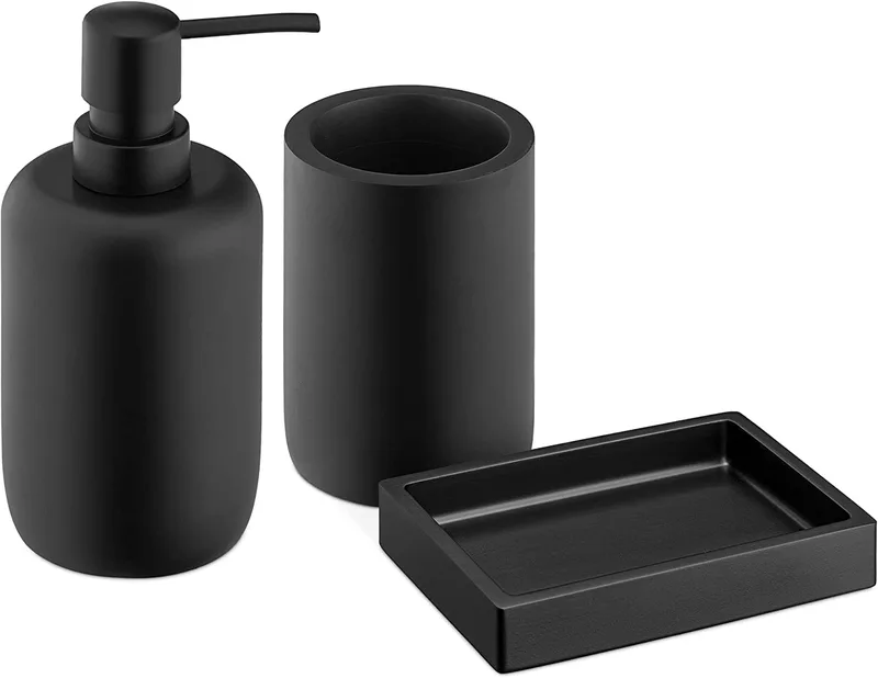 Navaris Black Bathroom Set - Σετ με 3 Αξεσουάρ Μπάνιου με Δοχείο Σαπουνιού / Δοχείο για Οδοντόβουρτσες / Βάση Σαπουνιού - Black (56525.01)