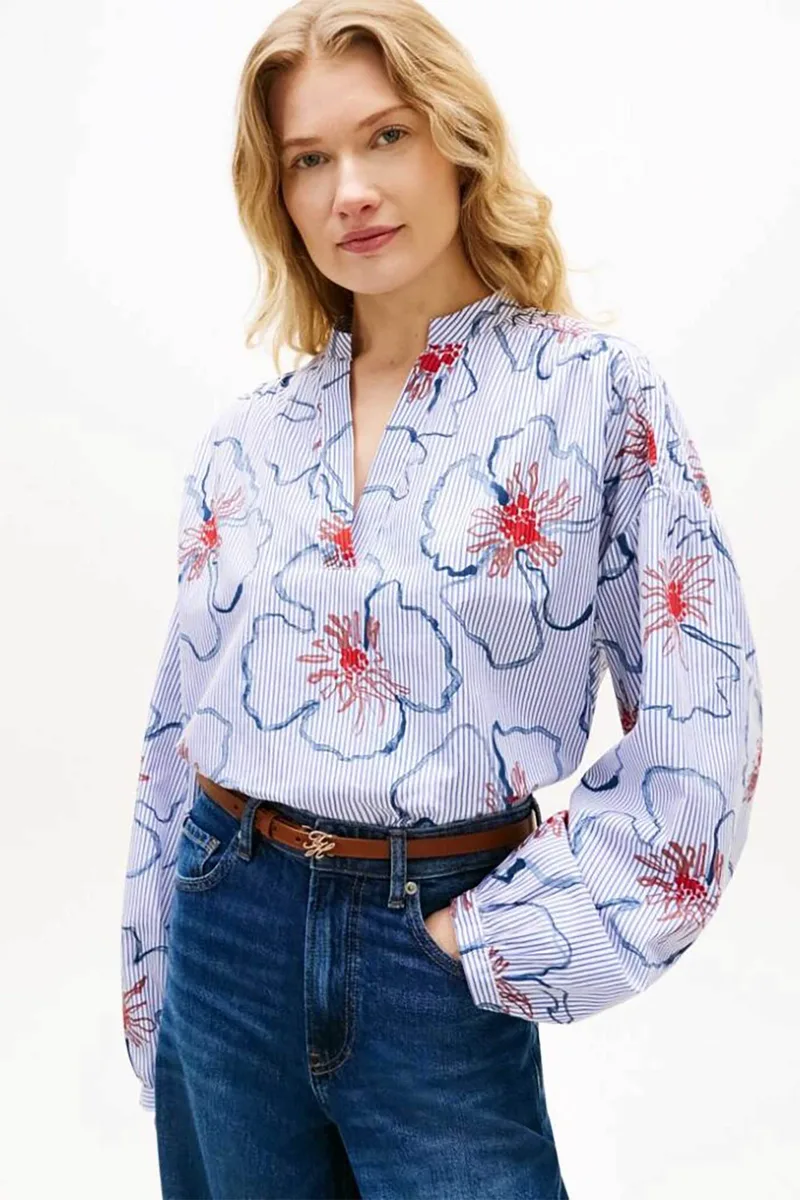 Tommy Hilfiger γυναικεία μπλούζα με floral σχέδιο Regular Fit - WW0WW49644 Γαλάζιο