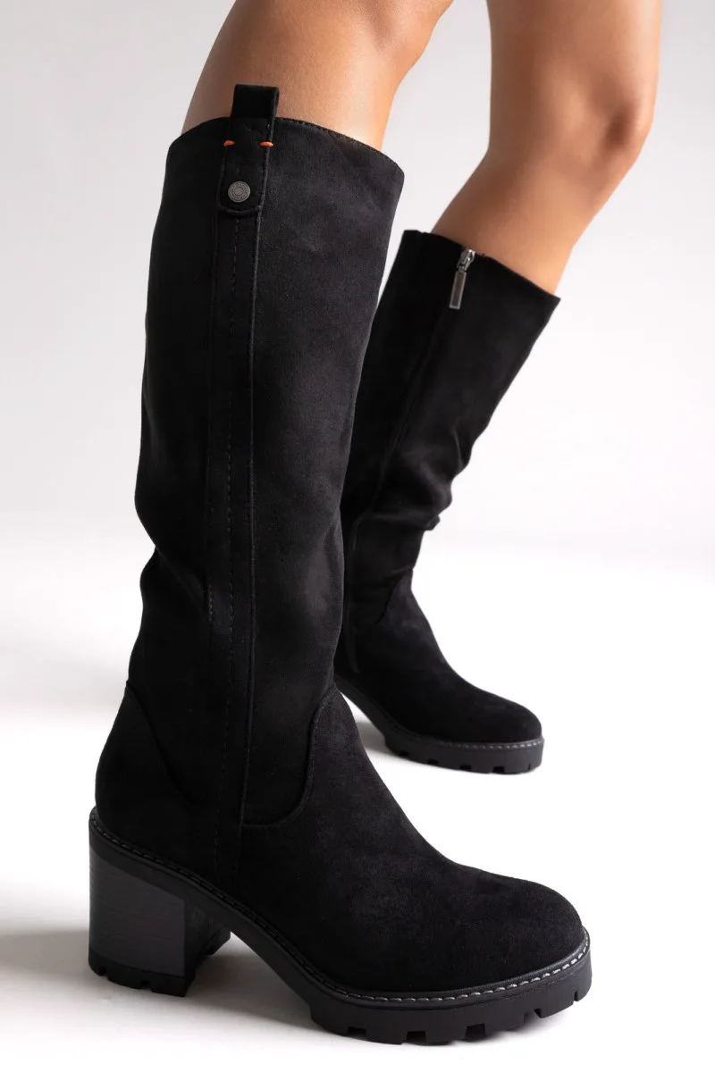 Refresh Vegan Suede Stretch Boots - 173033 - Black Suede