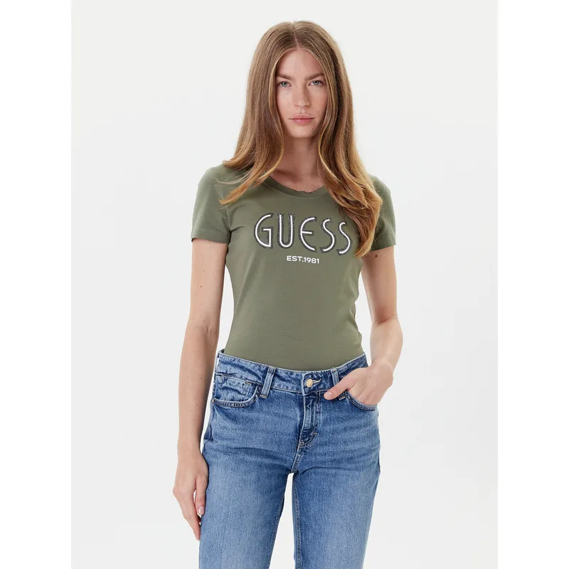 Guess T-Shirt W5YI05 J1314 Χακί Regular Fit
