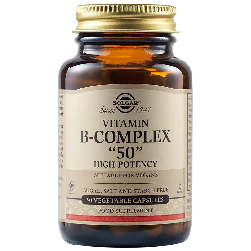Solgar Vitamin B50-Complex Συμπλήρωμα Διατροφής Συμπλέγματος Βιταμινών Β για την Καλή Υγεία του Νευρικού & Ανοσοποιητικού Συστήματος 50veg.caps