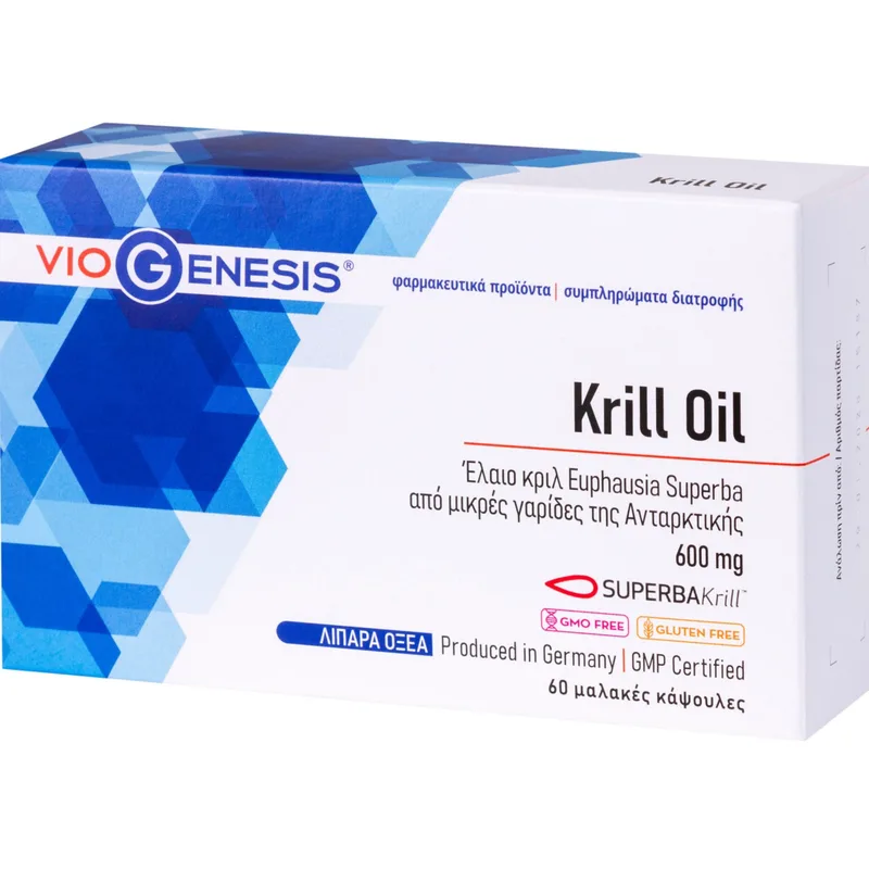 Viogenesis Krill Oil 600mg Συμπλήρωμα Διατροφής με Έλαιο Κριλ Πλούσιο σε Ωμέγα Λιπαρά Οξέα για την Καλή Λειτουργία της Καρδιάς, της Όρασης & του Εγκεφάλου 60 Softgels