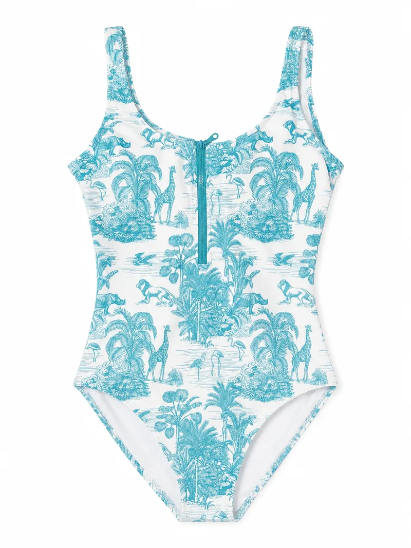WOMEN'S ONE PIECE ZIPPER JUNGLE TURQUOISE