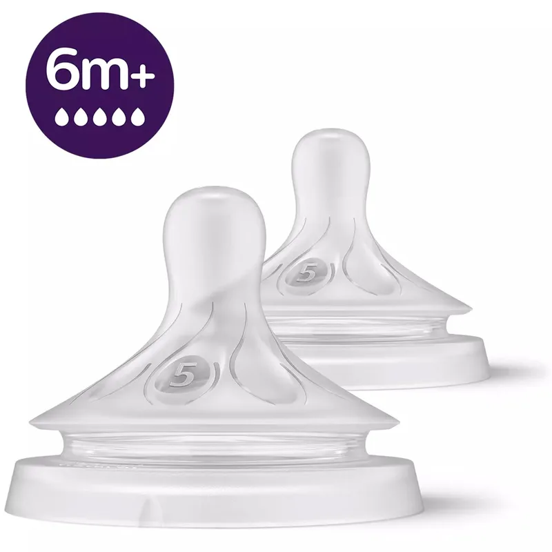 Philips Avent Natural Response Teat 6m+ Θηλή Σιλικόνης Ροής 5 Οπών 2 Τεμάχια, Κωδ SCY965/02