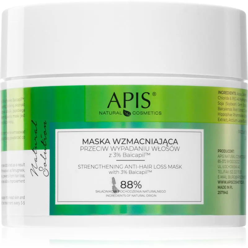 Apis Natural Cosmetics Natural Solution 3% Baicapil δυναμωτική μάσκα για αδύναμα μαλλιά που είναι επιρρεπή σε τριχόπτωση 200 μλ