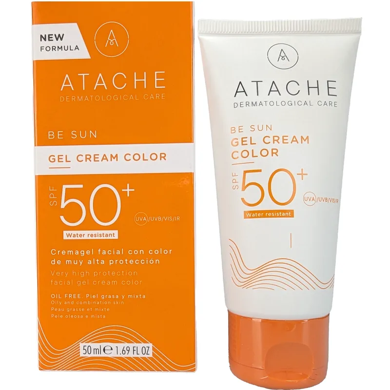 Atache Be Sun Gel Cream Color Water Resistant Spf50+, Αντηλιακό Προσώπου Πολύ Υψηλής Προστασίας για Λιπαρές & Μικτές Επιδερμίδες 50ml