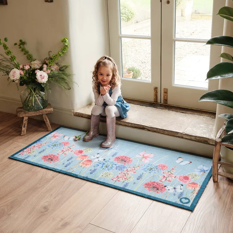 Butterfly Garden Blue Washable Runner
