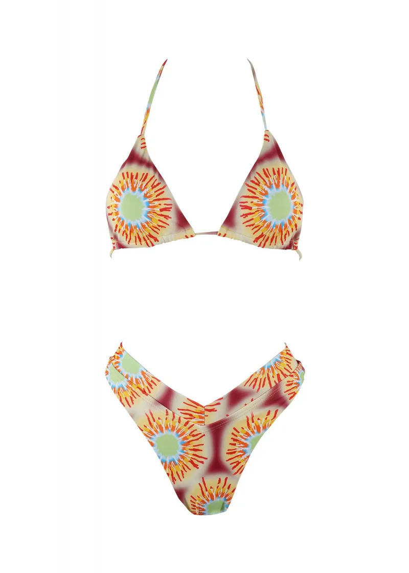 Γυναικείο set bikini all print bra τρίγωνο αποσπώμενη ενίσχυση slip brazil ψηλόμεσο ΚΙΤΡΙΝΟ