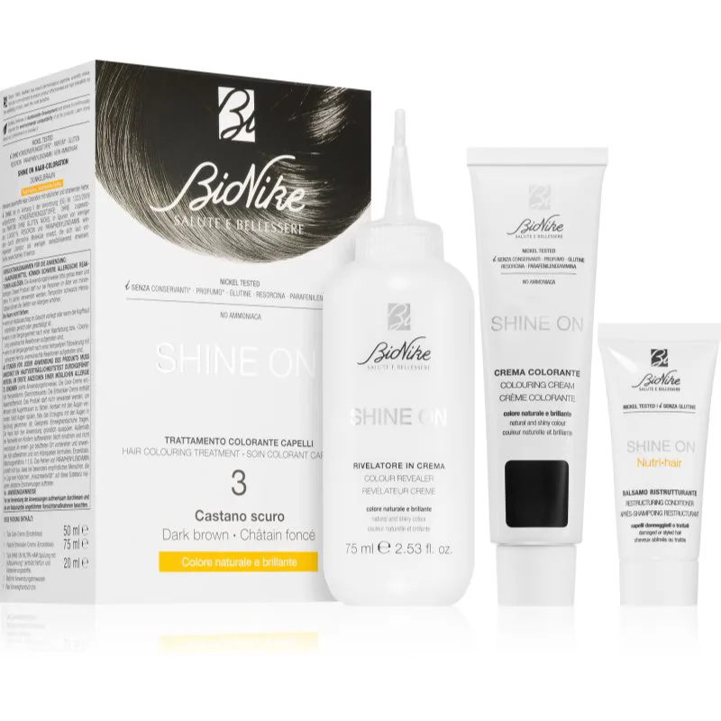 BioNike SHINE ON μόνιμη βαφή μαλλιών απόχρωση 3 Dark Brown 1 τμχ