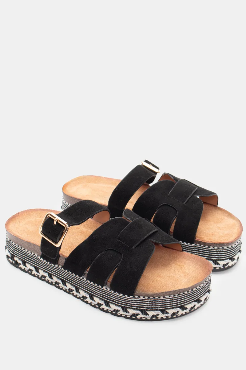 Σανδάλια Flatform Boho με Λουράκι - Μαύρο