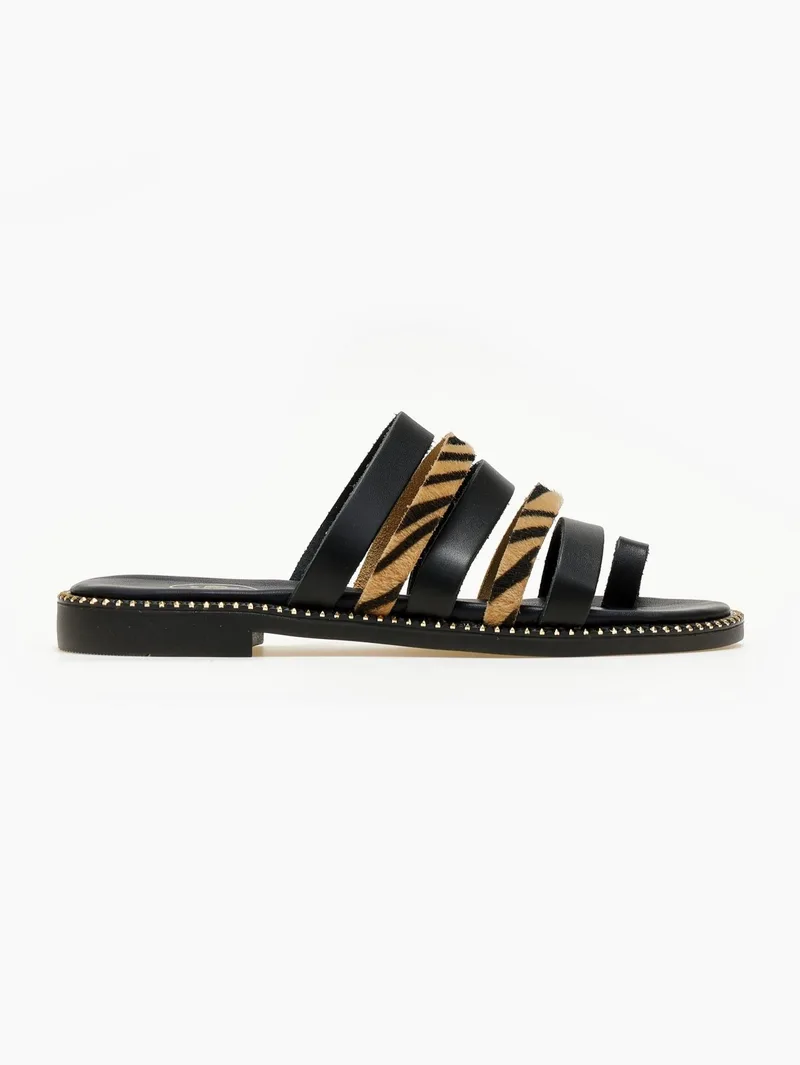 TFP Leather Printed Sandals - 172 - Black/Beige