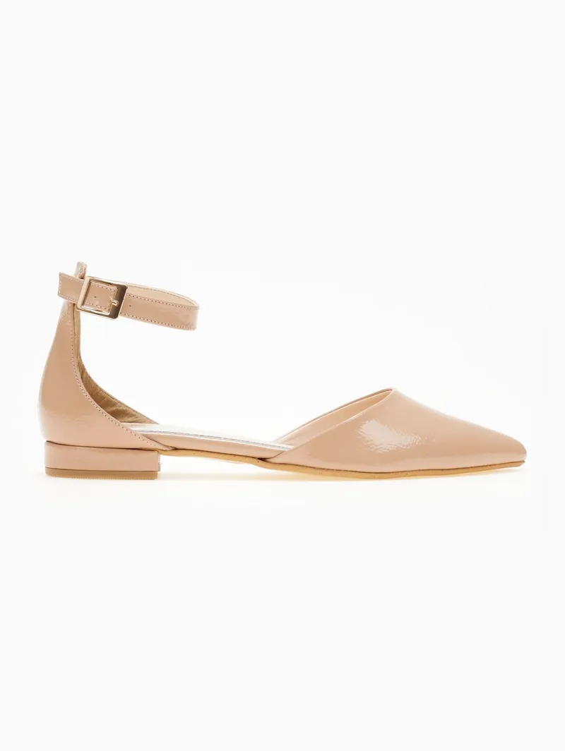TFP Pointed Patent Ballerinas with Strap - 120 - Biscuit