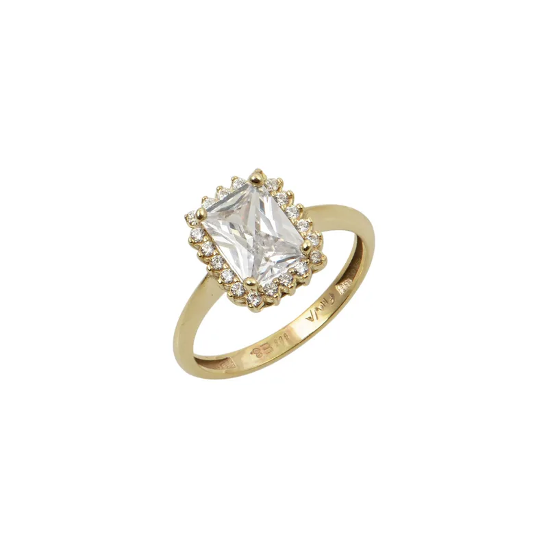 Δαχτυλίδι Χρυσό Κ14 Ροζέτα με Λευκό Zircon D231A