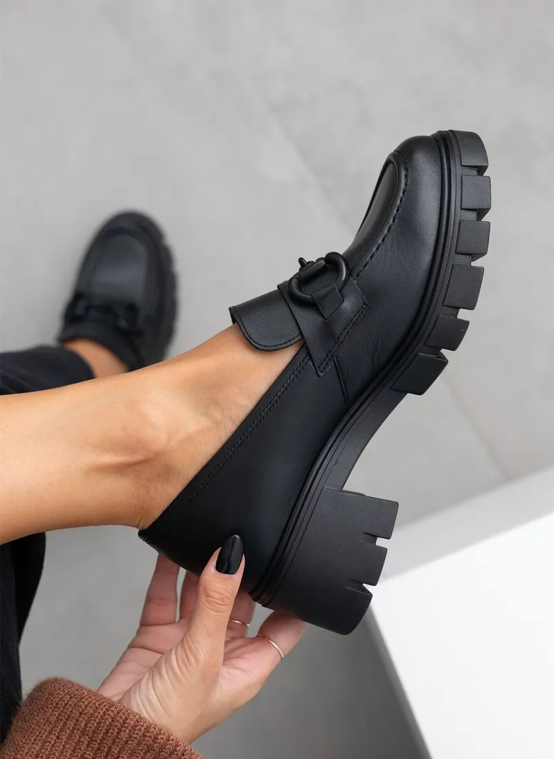 RAGAZZA Leather Chunky Loafers with Buckle - 756 - Black