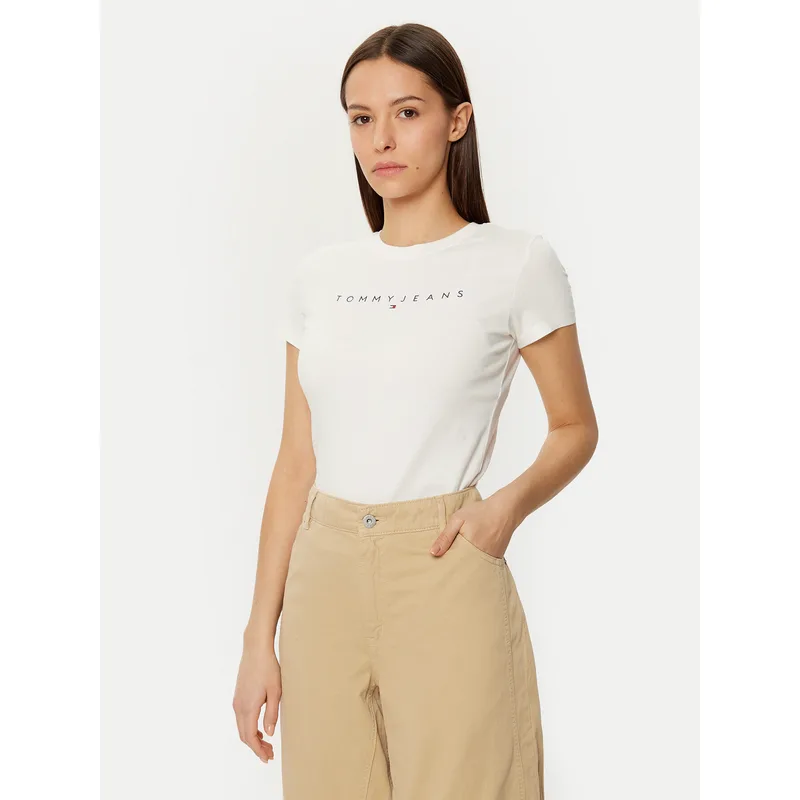 Tommy Jeans T-Shirt Linear DW0DW18398 Λευκό Slim Fit