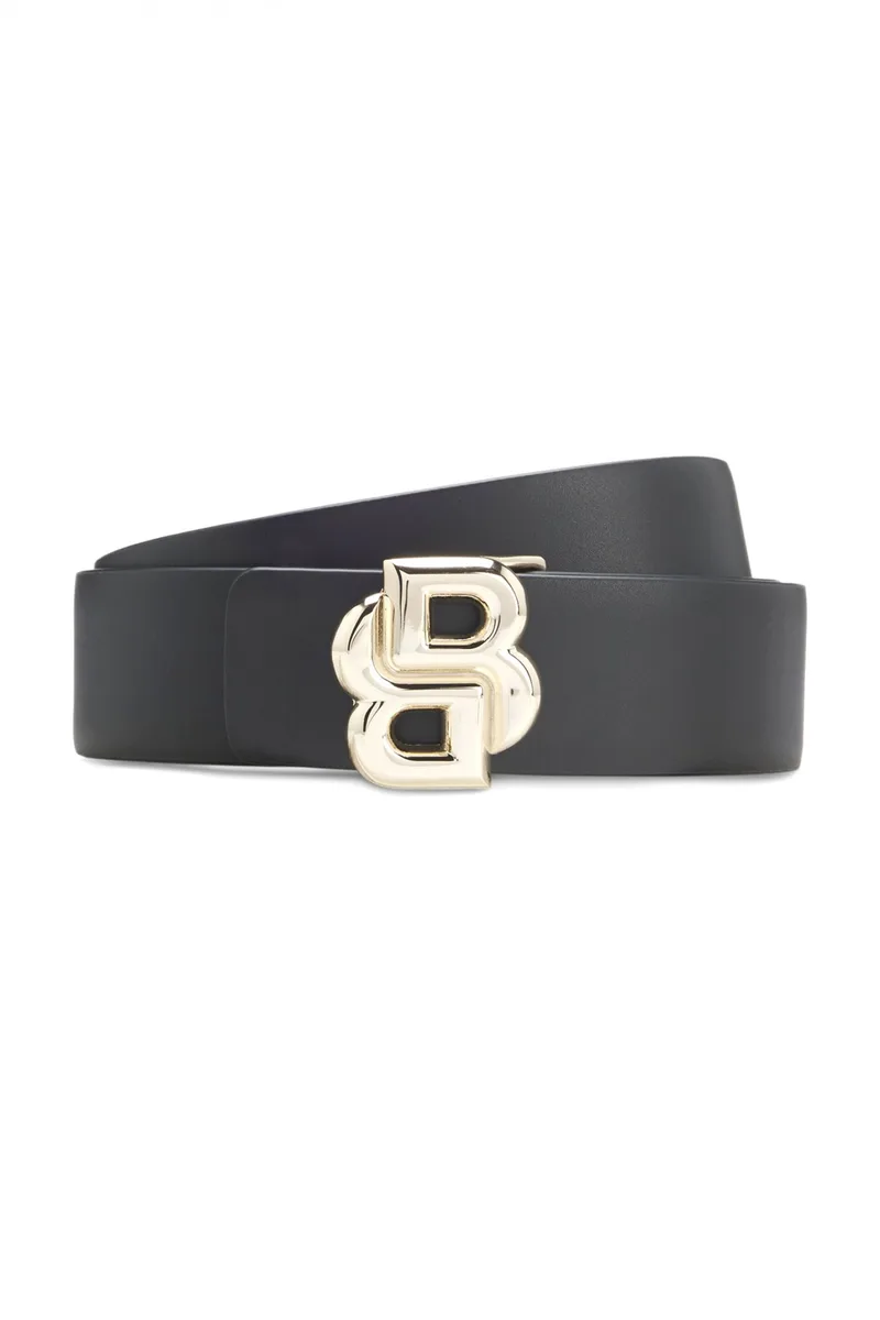 BOSS ΖΩΝΗ ΔΕΡΜΑ B_ICON-G_SR30_PGR LOGO ΜΑΥΡΟ-ΕΚΡΟΥ
