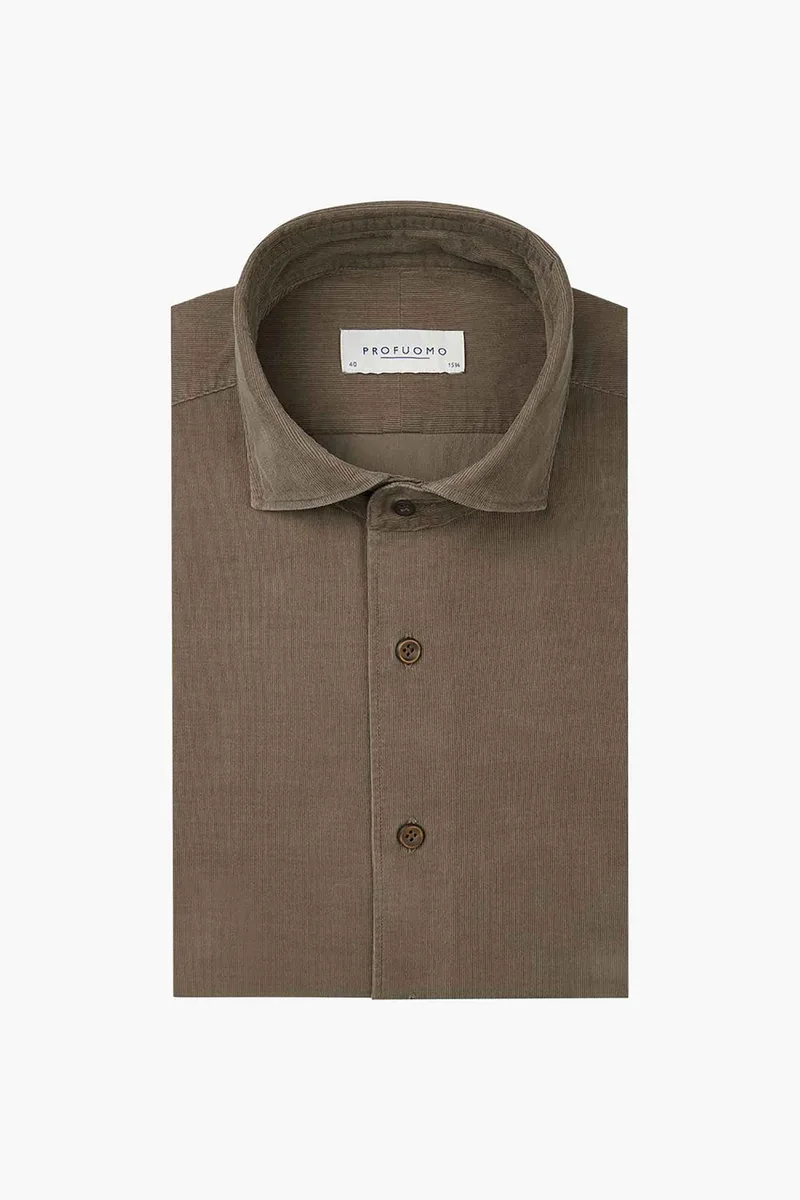 Profuomo ανδρικό κοτλέ πουκάμισο Slim Fit - PPVH30028E Χακί