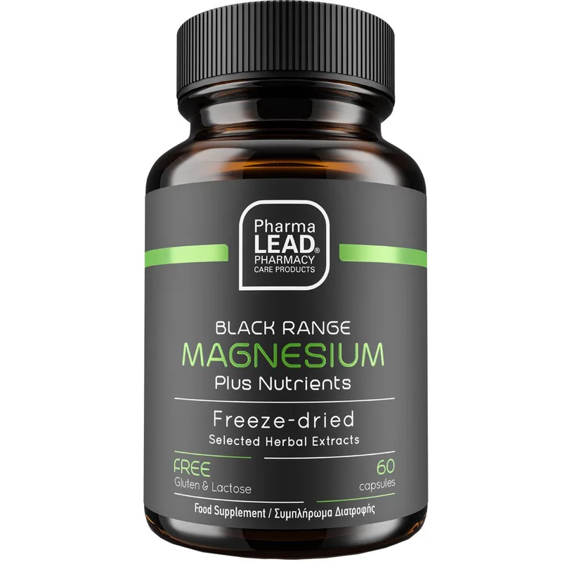 Pharmalead Black Range Magnesium Συμπλήρωμα Διατροφής Μαγνησίου, Βιταμίνης Β6 & Εκχυλίσματος Βοτάνων για την Καλή Λειτουργία του Νευρικού Συστήματος, Μυών Κατά της Κόπωσης & Κούρασης 60caps