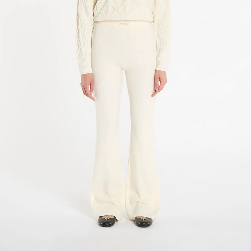 Φόρμα GUESS Flaminia Ribbed Flare Pants Sw Cream S