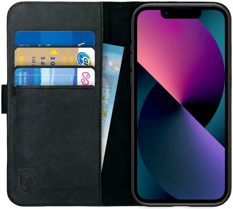 Κόκκινο Deluxe Δερμάτινη Θήκη Πορτοφόλι Apple iPhone 13 mini - Black (8719246319969)