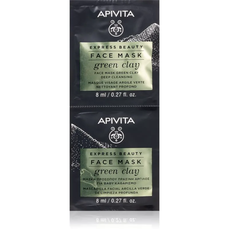 Apivita Express Beauty Cleansing Face Mask Green Clay καθαριστική και λειαντική μάσκα με πράσινο άργιλο 2x8 ml