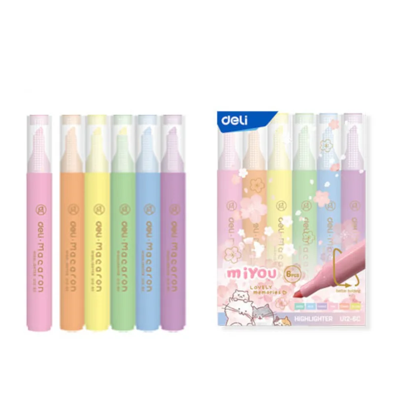 Σετ Μαρκαδόροι Υπογράμμισης Deli Macaron Miyou Πλακέ 1-4 mm 6 Τεμ 994493