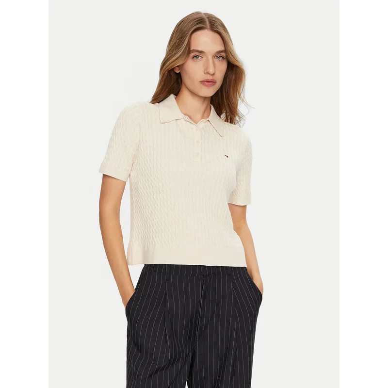 Tommy Hilfiger Polo WW0WW43957 Κρεμ Regular Fit
