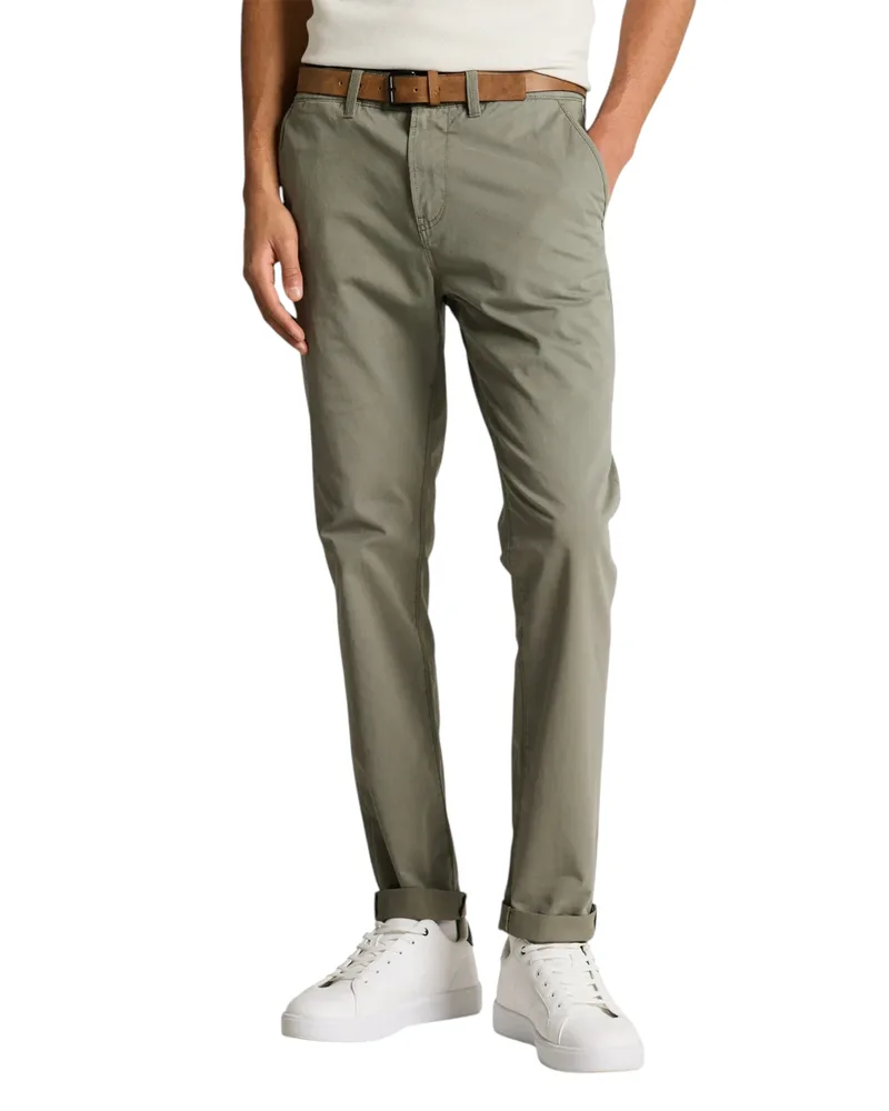 Tom Tailor Ανδρικό Παντελόνι Slim Chino With Belt 1052070-15594 Χακί